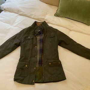 Green Barbour Bedale Jacket with check interior